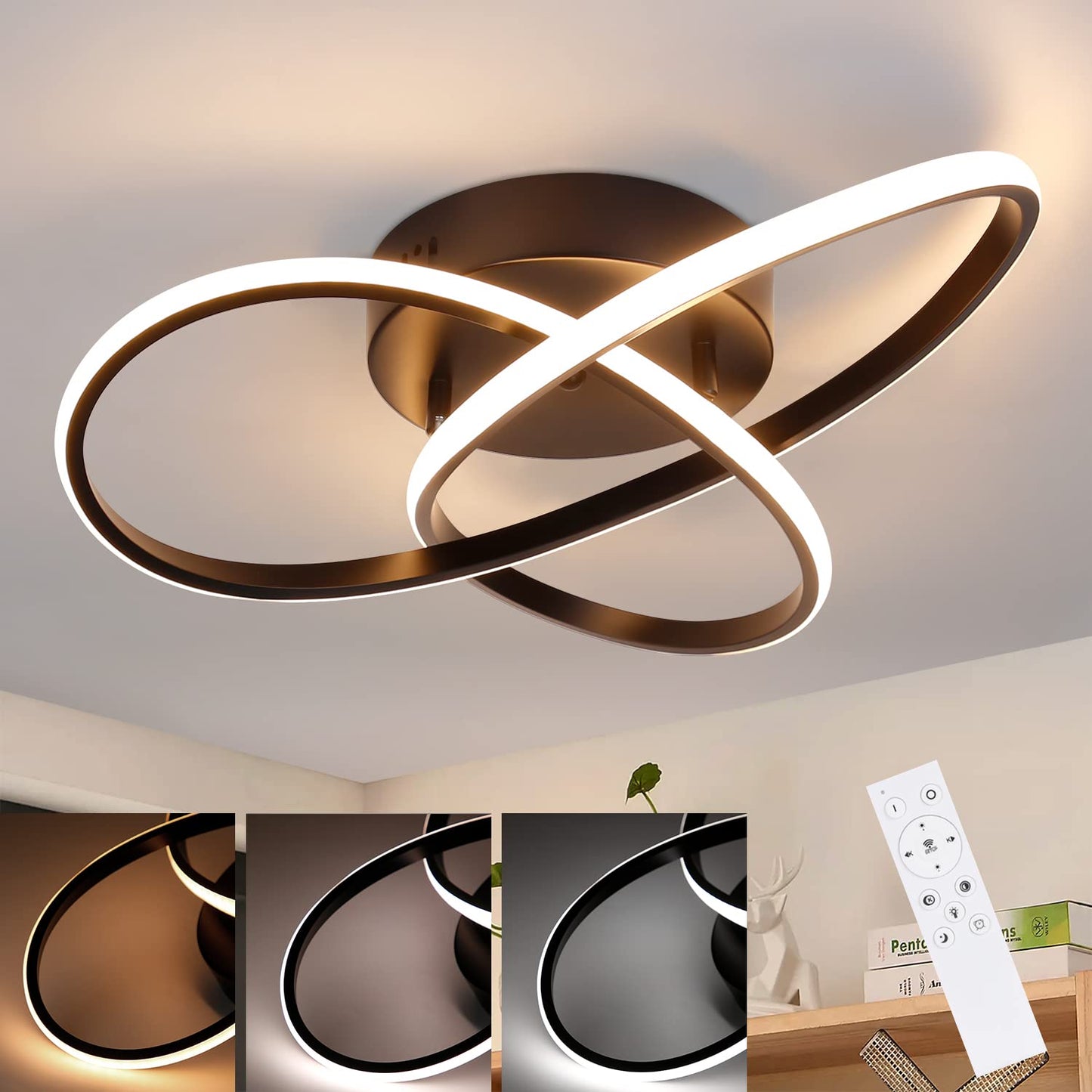 ZMH LED Deckenleuchte Dimmbar Deckenlampe - 33W Wohnzimmerlampe Schwarz mit Fernbedienung Modern Schlafzimmerlampe - 40CM Geometrie Design Lampe f¨¹r Wohnzimmer Schlafzimmer K¨¹che Flur Studio