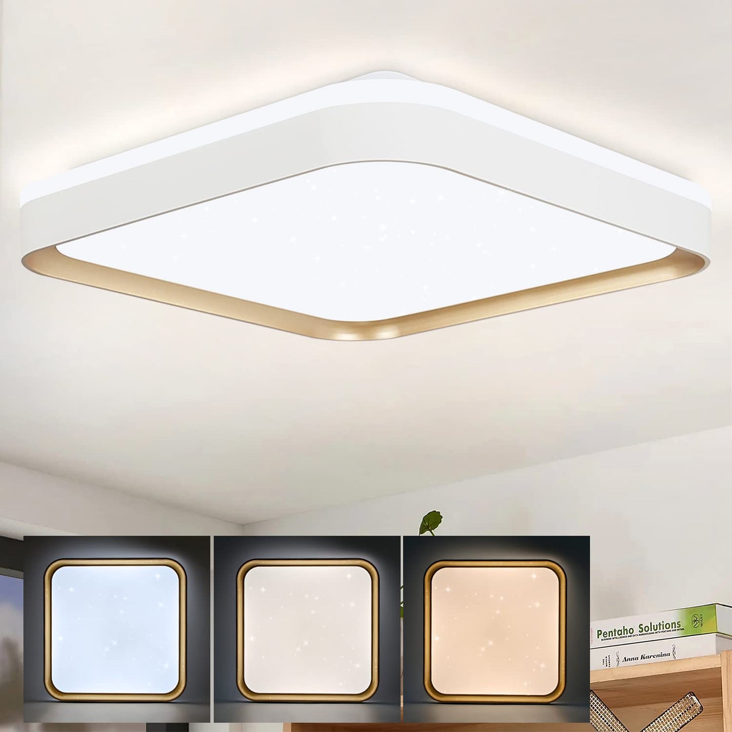 ZMH Deckenlampe LED Deckenleuchte Wohnzimmer Dimmbar - 32W Modern Schlafzimmerlampe Eckig 30cm mit Fernbedienung K¨¹chenlampe in Wei?gold inkl. Memoryfunktion Deko Deckenbeleuchtung f¨¹r Flur Esszimmer