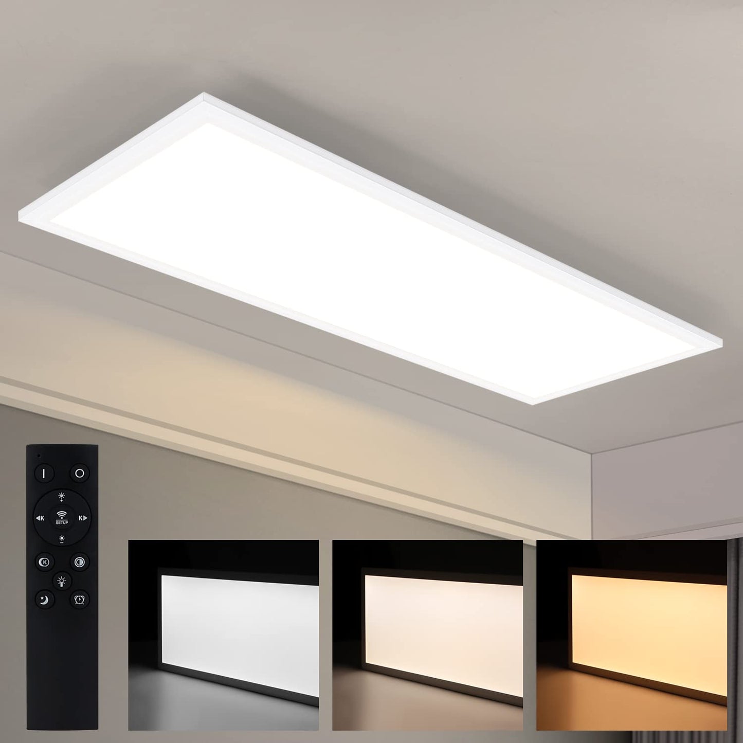 ZMH LED Panel Deckenleuchte Dimmbar - Flach Deckenlampe Wohnzimmer mit Fernbedienung 80x30CM Schlafzimmerlampe 39W K¨¹chenlampe Deckenpanel Modern Wei? B¨¹roleuchte f¨¹r Flur B¨¹ro K¨¹che Schlafzimmer