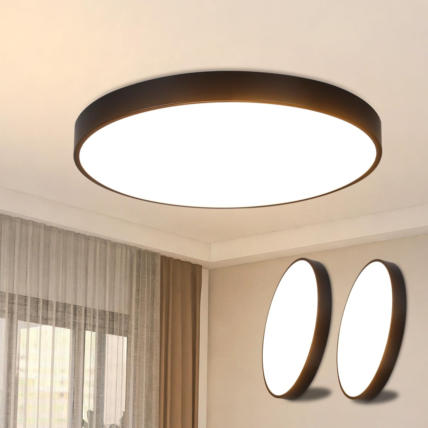 ZMH Deckenlampe LED Deckenleuchte Schlafzimmer - 2ER Schlafzimmerlampe Flach 17W Badezimmerlampe Schwarz Badezimmer Deckenbeleuchtung Warmwei? Badlampe IP44 K¨¹chenlampe Rund f¨¹r Bad K¨¹che Flur