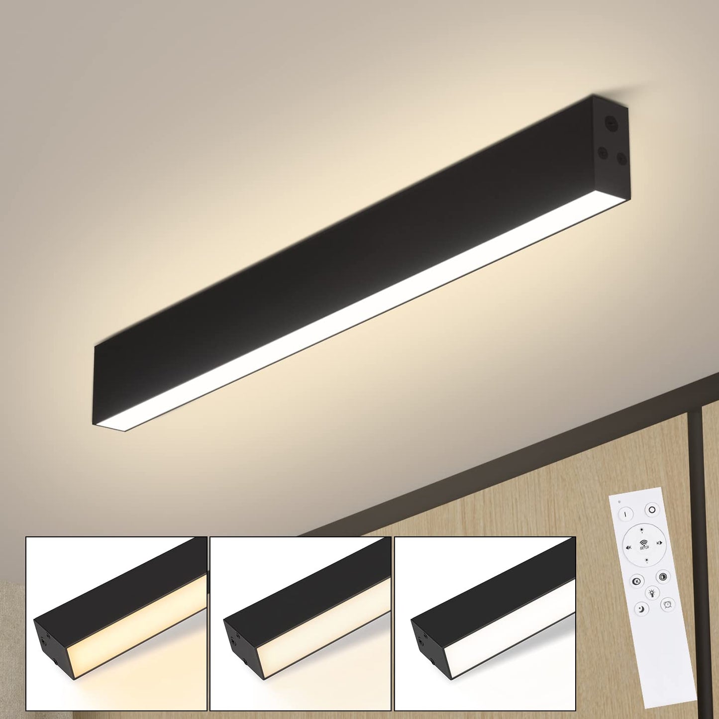 ZMH Deckenlampe LED Deckenleuchte Wohnzimmer - 53.6CM Wohnzimmerlampe Lang Schwarz Schlafzimmerlampe Modern Dimmbar mit Fernbedienung 17W Deckenbeleuchtung Panel f¨¹r Schlafzimmer