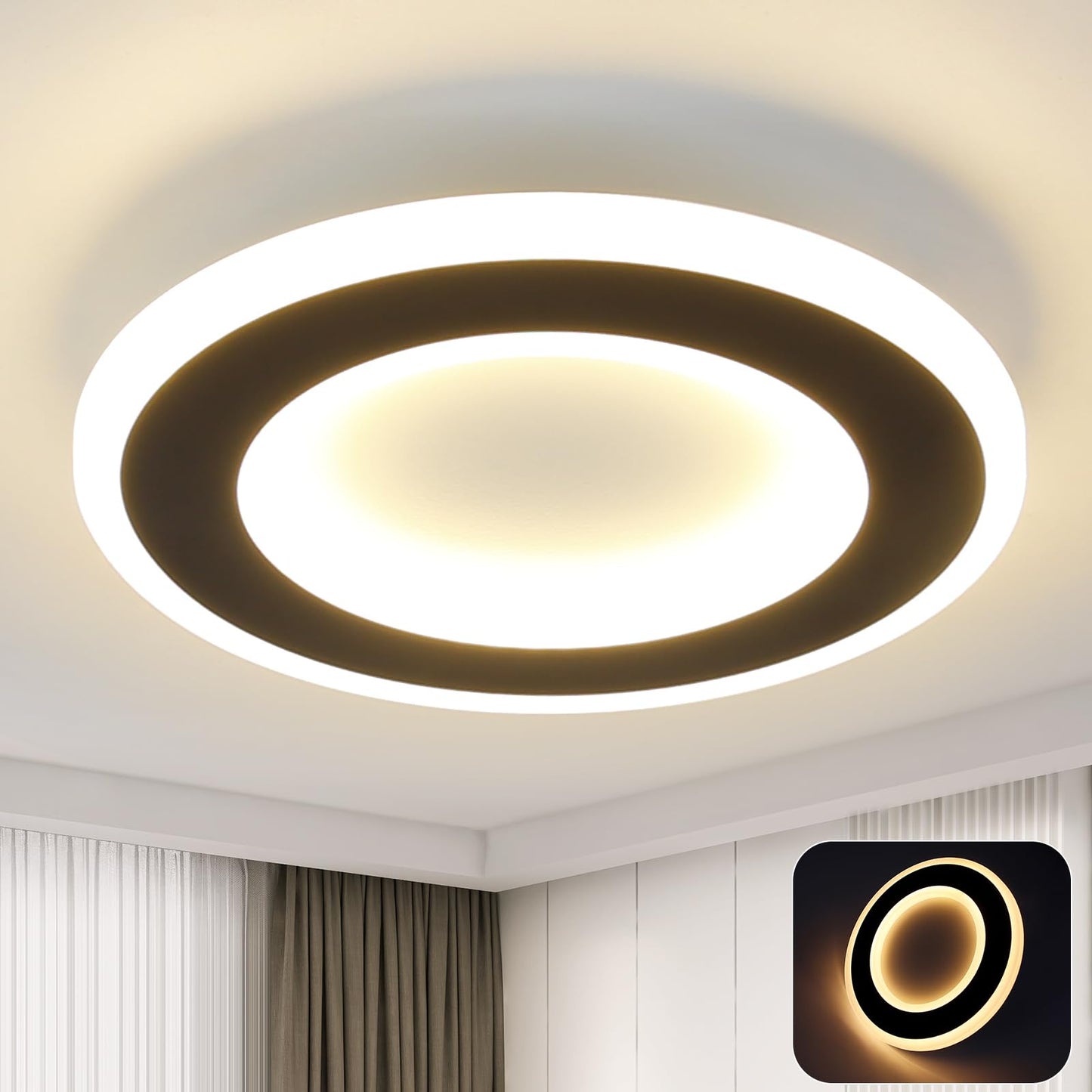 ZMH Deckenlampe Schlafzimmer LED K¨¹chenlampe Deckenleuchte - 20W deckenlampe flur Schwarz Warmwei? 24cm Modern Design Schlafzimmerlampe Rund Flur Deckenbeleuchtung f¨¹r Wohnzimmer