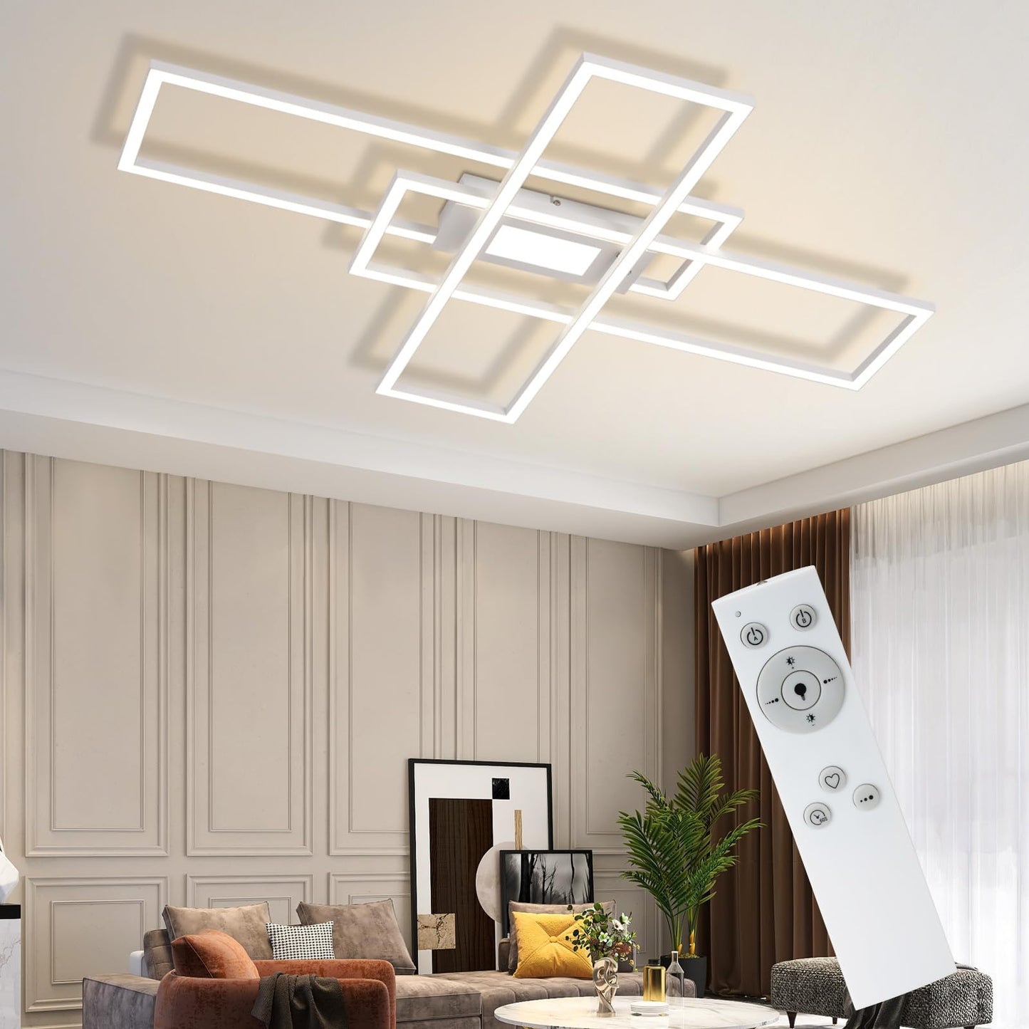 ZMH Deckenlampe LED Deckenleuchte Dimmbar - 50W Wohnzimmerlampe Wei? mit Fernbedienung Modern Design Schlafzimmerlampe Wohnzimmer Schlafzimmer Deckenbeleuchtung Geometrisch f¨¹r K¨¹che Flur