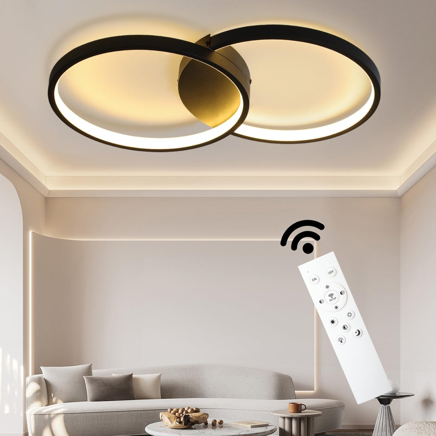 ZMH LED Deckenleuchte Wohnzimmer Deckenlampe - Schwarz 50CM Modern Wohnzimmerlampe 45W Dimmbar mit Fernbedienung Schlafzimmerlampe Metall Design k¨¹chenlampe f¨¹r Schlafzimmer Kinderzimmer