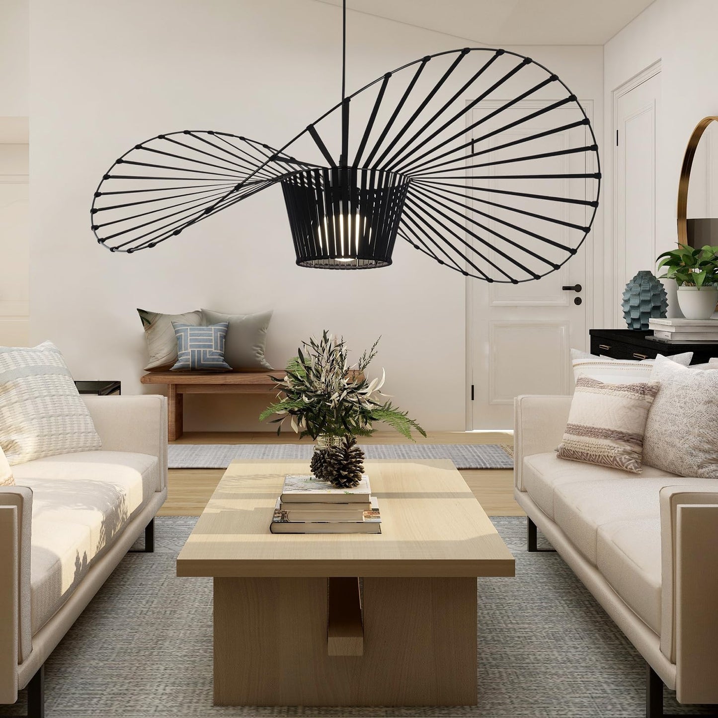 ZMH Kronleuchter Modern H?ngelampe Schwarz - Pendelleuchte Wohnzimmer 120CM Pendellampe E27 Hutdesign-H?ngeleuchte H?henverstellbar Max. 40W ohne Leuchtmittel