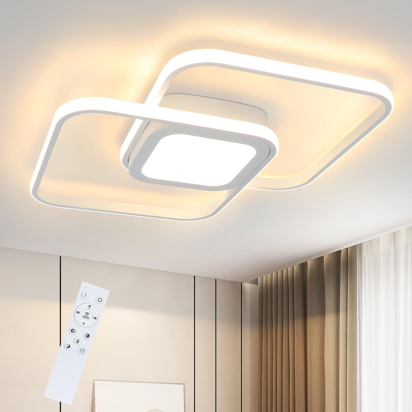 ZMH LED Deckenleuchte Deckenlampe Dimmbar - Modern 48W Wei? Schlafzimmerlampe mit Fernbedienung Metall Design Wohnzimmerlampe f¨¹r Schlafzimmer Wohnzimmer K¨¹che Esszimmer