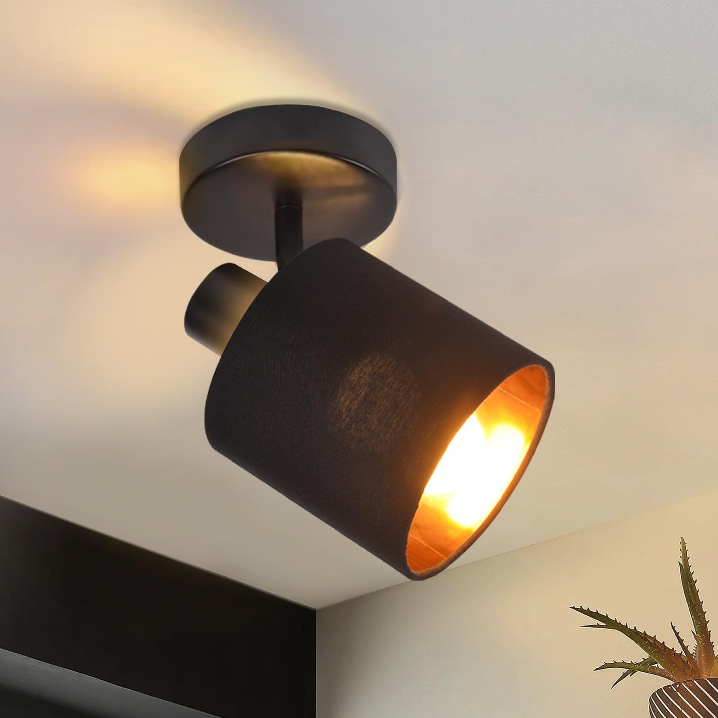 ZMH Deckenlampe 1 Flammig Deckenstrahler Schwarz - Deckenleuchte Vintage Deckenspot E14 Wandstrahler Stoffschrim Schwenkbar 350¡ã MAX.40W f¨¹r Wohnzimmer Schlafzimmer Flur (ohne Leuchtmittel)
