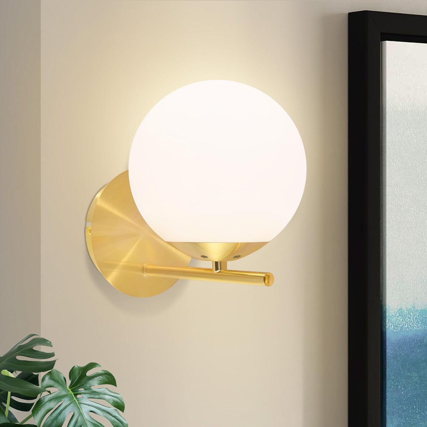 ZMH Wandleuchte Innen Wandlampe Modern - Flurlampe Gold E27 Bettlampe Wei? Glas Badlampe Kugel Badezimmerlampe Metall Badezimmer f¨¹r Treppenhaus Wohnzimmer Schlafzimmer Flur Bad - Ohne Leuchtmittel