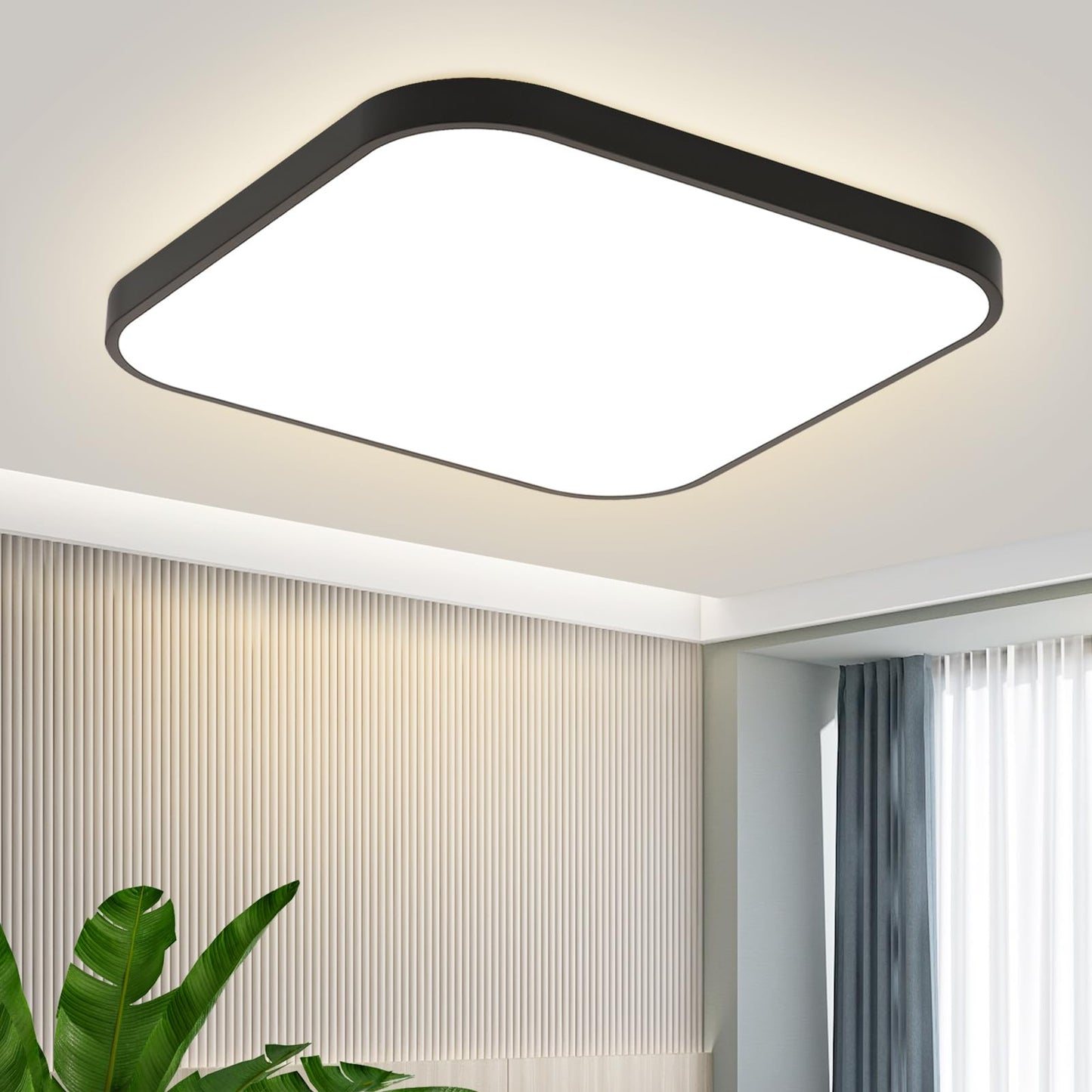 ZMH Deckenlampe LED Deckenleuchte Schlafzimmer - Schlafzimmerlampe Flach 27cm K¨¹chenlampe Schwarz Badezimmerlampe Eckig Bad Deckenbeleuchtung IP44 Badlampe 4000K 19W f¨¹r K¨¹che Flur Badezimmer