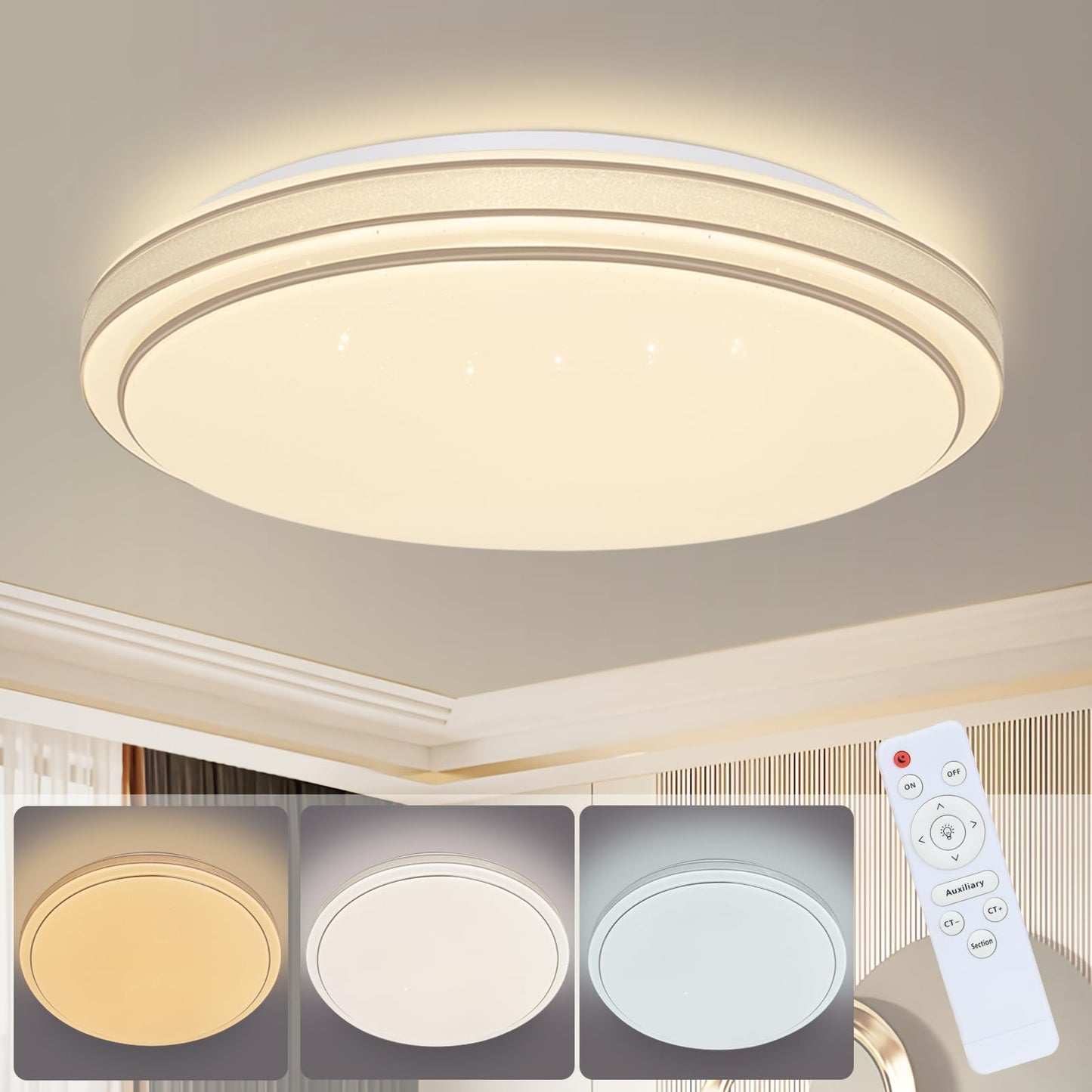 ZMH Deckenlampe LED Deckenleuchte Schlafzimmer - 23W Schlafzimmerlampe Dimmbar mit Fernbedienung ?27cm Flurlampe Sternenhimmel Rund Deckenbeleuchtung K¨¹chenlampe Modern f¨¹r Wohnzimmer Flur K¨¹che