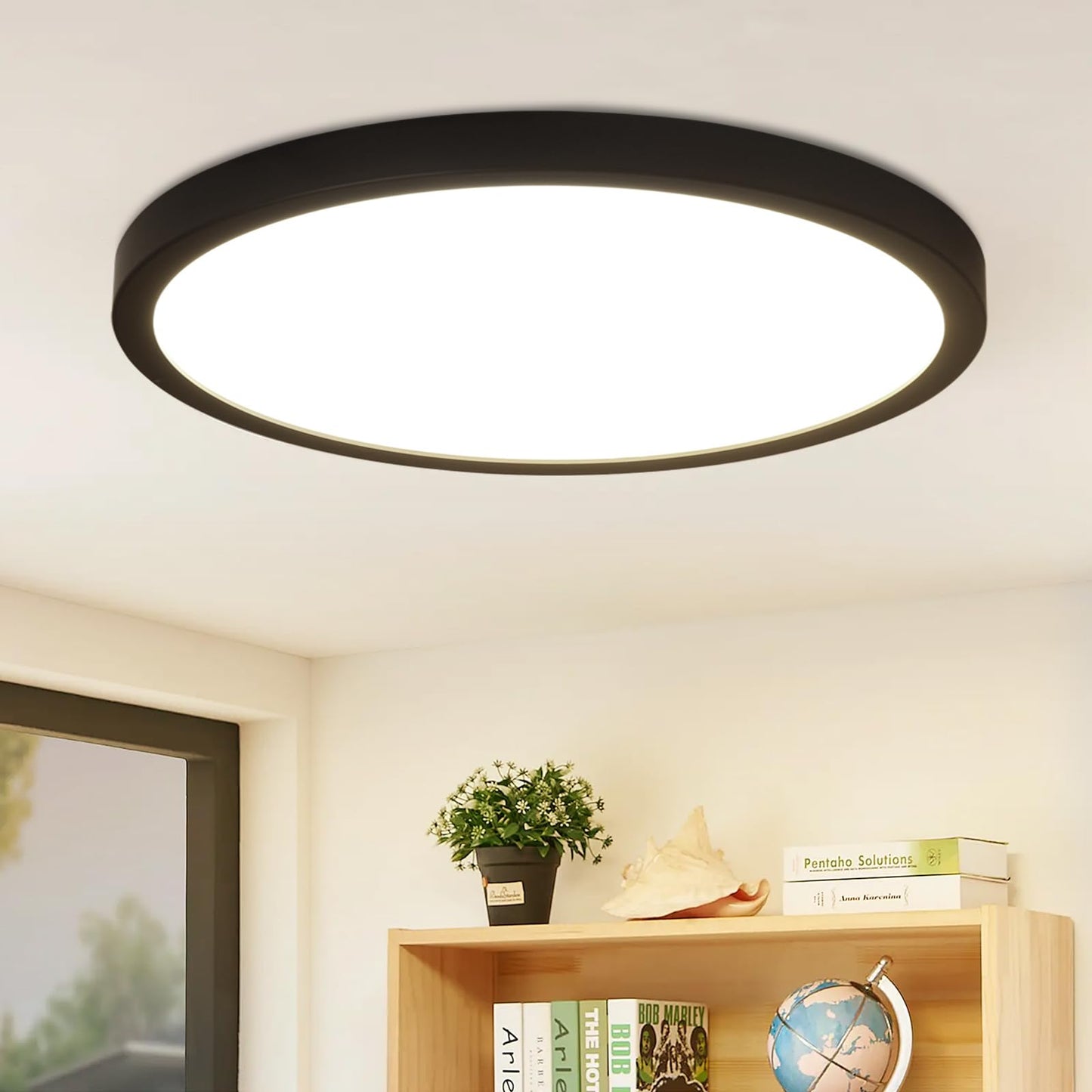 ZMH LED Deckenleuchte Rund Schwarz - 24W Deckenlampe Modern LED Badlampe Neutralwei? 4000K IP44 Ultra D¨¹nn ? 23 CM Wasserfest f¨¹r K¨¹che B¨¹ro Wohnzimmer Badezimmer Kinderzimmer