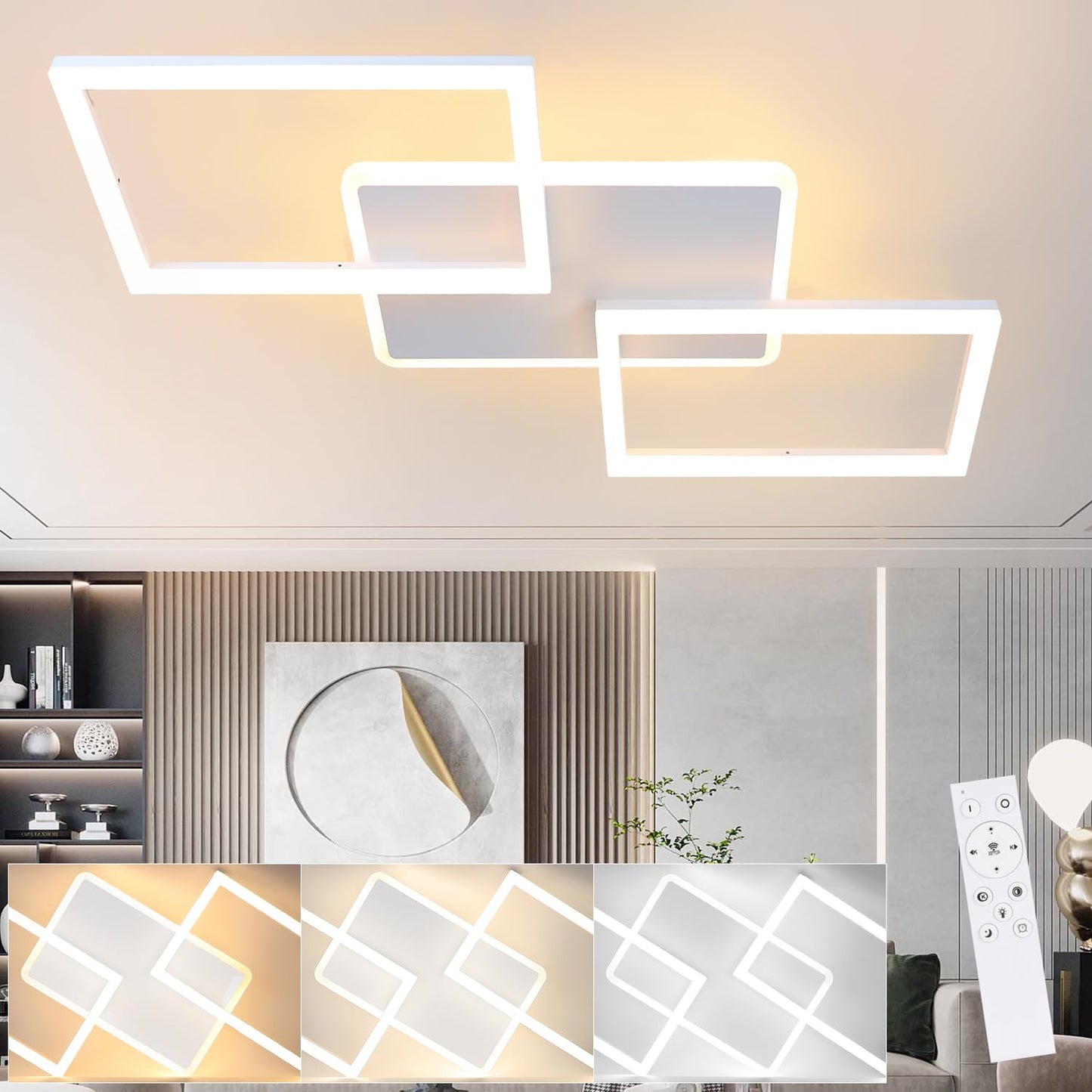 ZMH Deckenlampe LED Deckenleuchte Wohnzimmer - 48W Wohnzimmerlampe Dimmbar mit Fernbedienung Schlafzimmerlampe Modern Design Schlafzimmer Deckenbeleuchtung K¨¹chenlamp Wei? f¨¹r K¨¹che Flur B¨¹ro