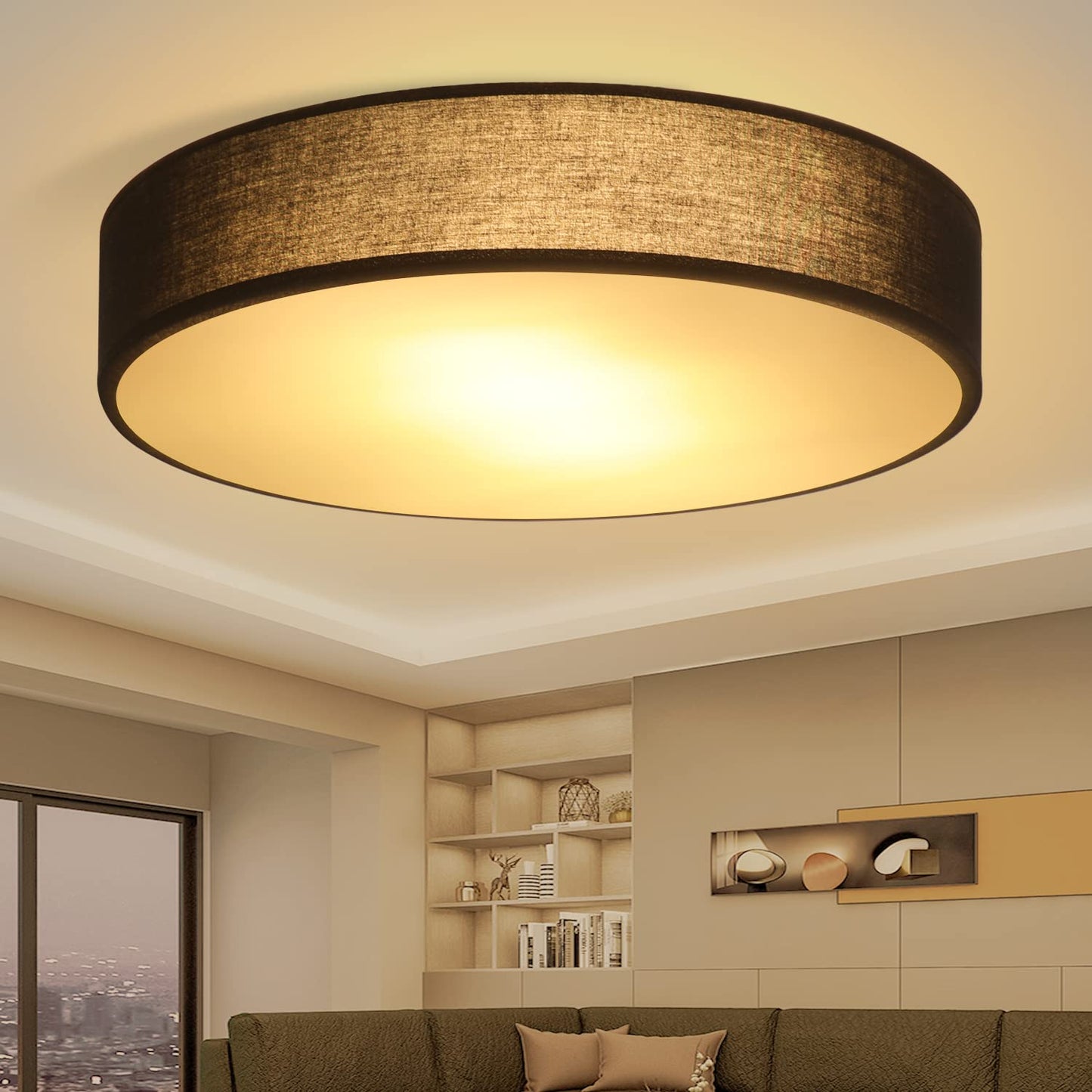 ZMH ZMH Deckenlampe Rund Deckenleuchte Schlafzimmer - Schwarz 30CM Stoff Schlafzimmerlampe Modern Wohnzimmerlampe 1 Flammig E27 K¨¹chenlampe mit Stoffschirm Flurlampe f¨¹r Wohnzimmer K¨¹che Flur
