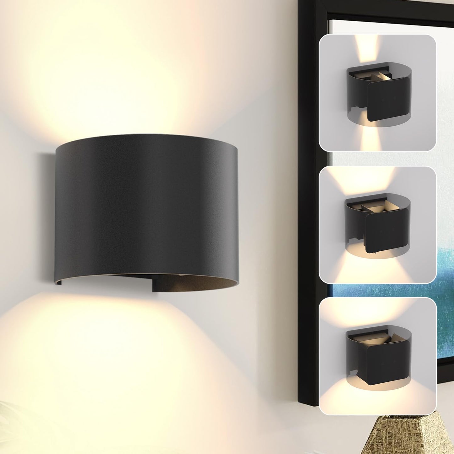 ZMH Wandleuchte Aussen LED Wandlampe innen: Au?enwandleuchten Schwarz Up Down Au?enlampe Wand 5W IP65 Wasserdicht Wandbeleuchtung einstellbar 3000K Warmwei? Au?enleuchte f¨¹r Wohnzimmer Treppenhaus