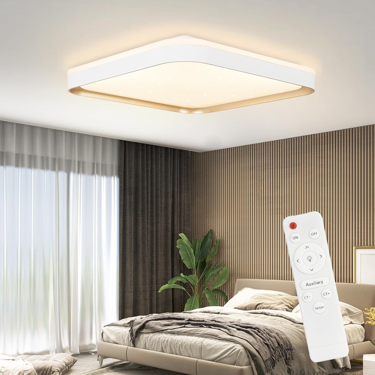 ZMH Deckenlampe LED Deckenleuchte Schlafzimmer - Schlafzimmerlampe Dimmbar mit Fernbedienung 30cm K¨¹che Deckenbeleuchtung K¨¹chenlampe Modern 32W Flurlampe Quadratisch Wohnzimmerlampe Wei? f¨¹r Flur