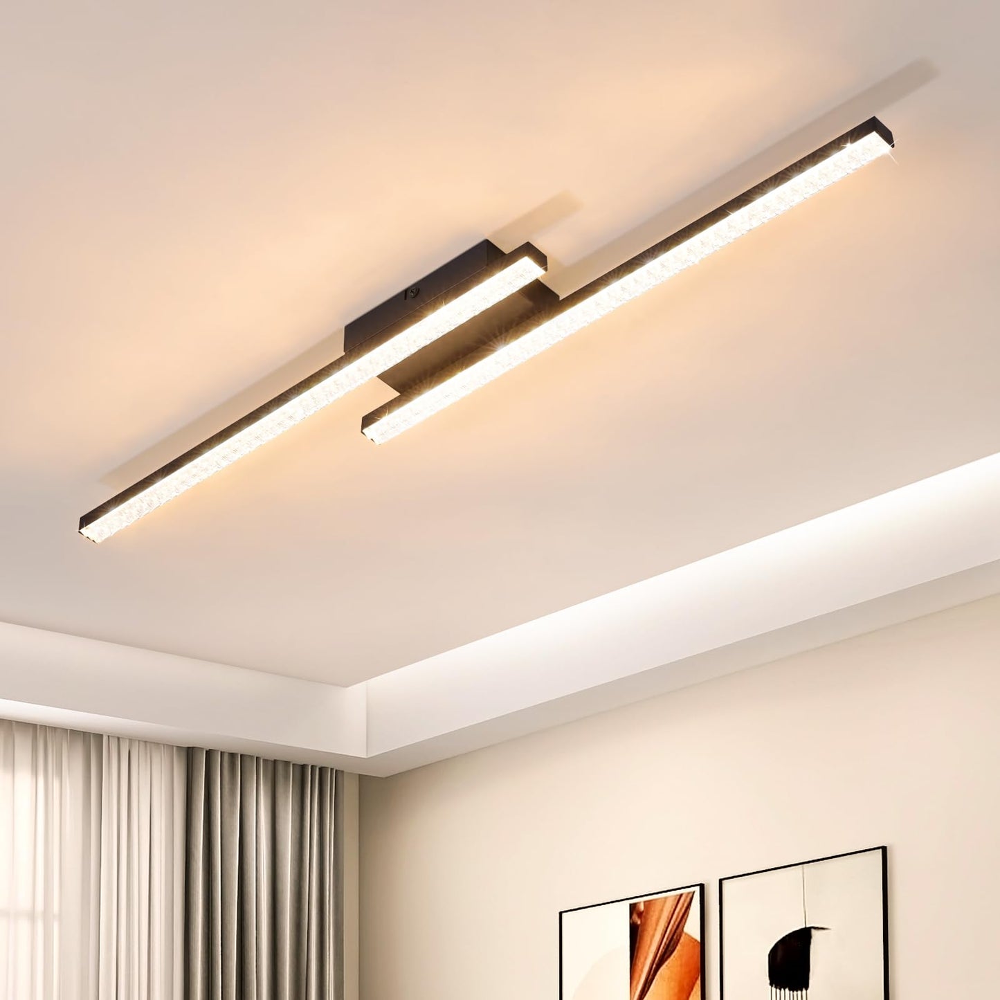 ZMH LED Deckenleuchte Deckenlampe Schwarz Wohnzimmer - Flurlampe Warmwei? Schlafzimmerlampe 18W 61.5cm Wohnzimmerlampe 3000K Kristall Modern Decke Lampe Deckenbeleuchtung f¨¹r Flur K¨¹che