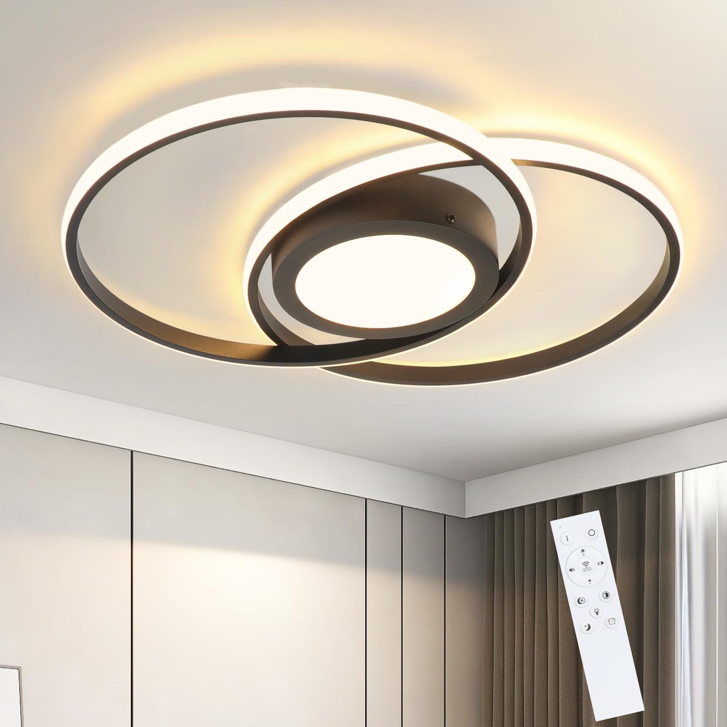 ZMH Deckenleuchte LED Wohnzimmerlampe Modern - Deckenlampe 48W mit Fernbedienung Schwarz Schlafzimmerlampe f¨¹r Wohnzimmer Schlafzimmer