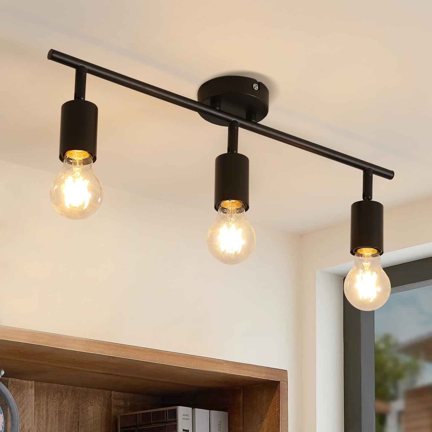 ZMH Deckenstrahler 3 Flammig Deckenleuchte Schwarz - E27 Flur Deckenspot Vintage Deckenlampe Schwenkbar 350¡ã Spots Industrial k¨¹chenlampe f¨¹r K¨¹che Wohnzimmer Schlafzimmer (ohne Leuchtmittel)