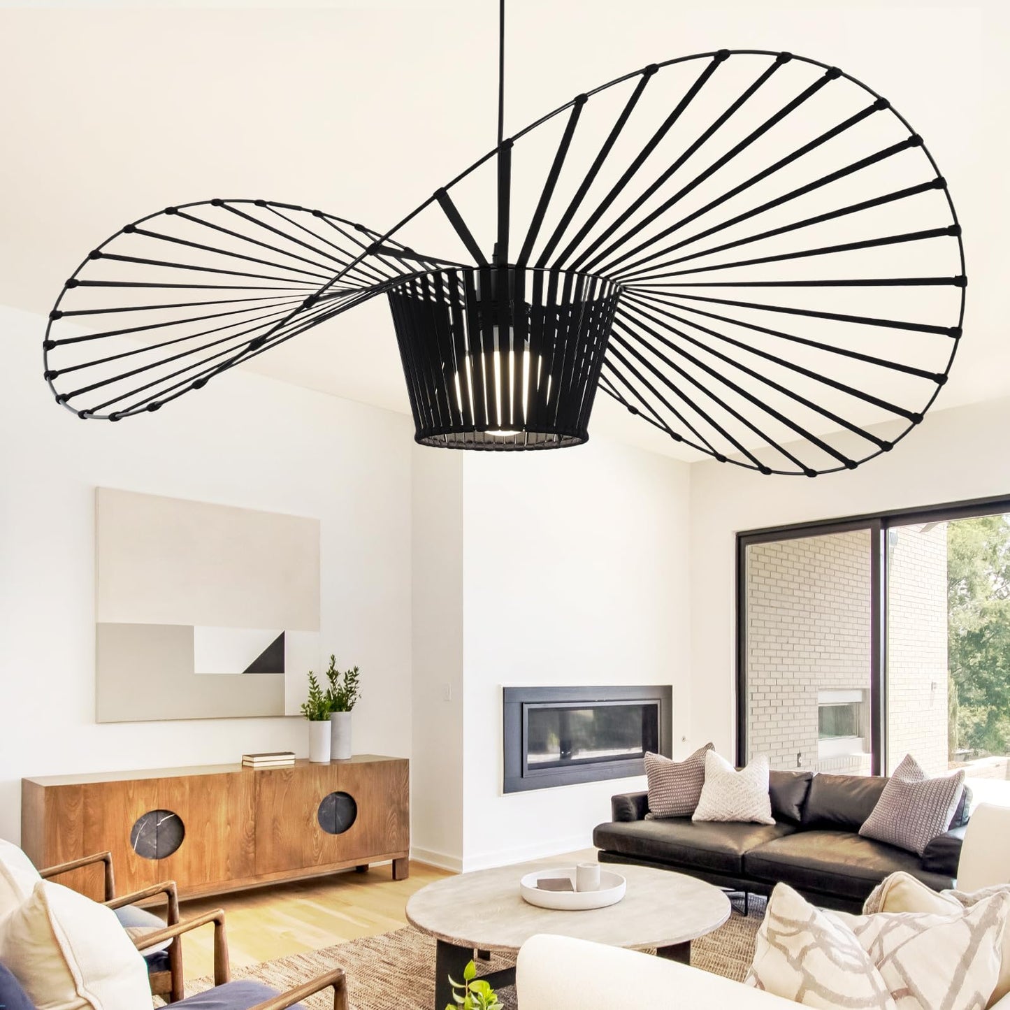 ZMH Vertigo Pendelleuchte 140CM E27 - Modern Schwarz Kronleuchter Wohnzimmer Retro H?ngelampe Glasfiberstahl + Polyurethan Esstischlampe Hut H?ngeleuchte Max. 40W Ohne Leuchtmittel