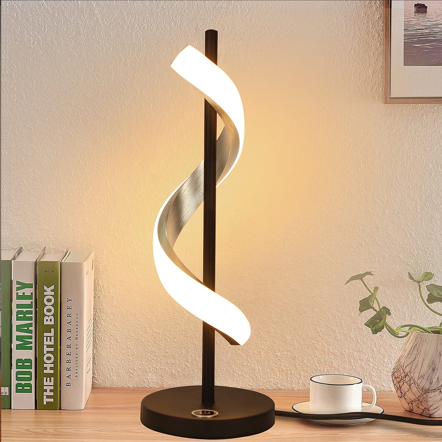 ZMH LED Tischlampe Nachttischlampe Touch Dimmbar - Modern Tischleuchte Schlafzimmer 3000K Warmwei? Schreibtischlampe in wellenf?rmigen Design f¨¹r Wohnzimmer Kinderzimmer mit 2.1M Kabel