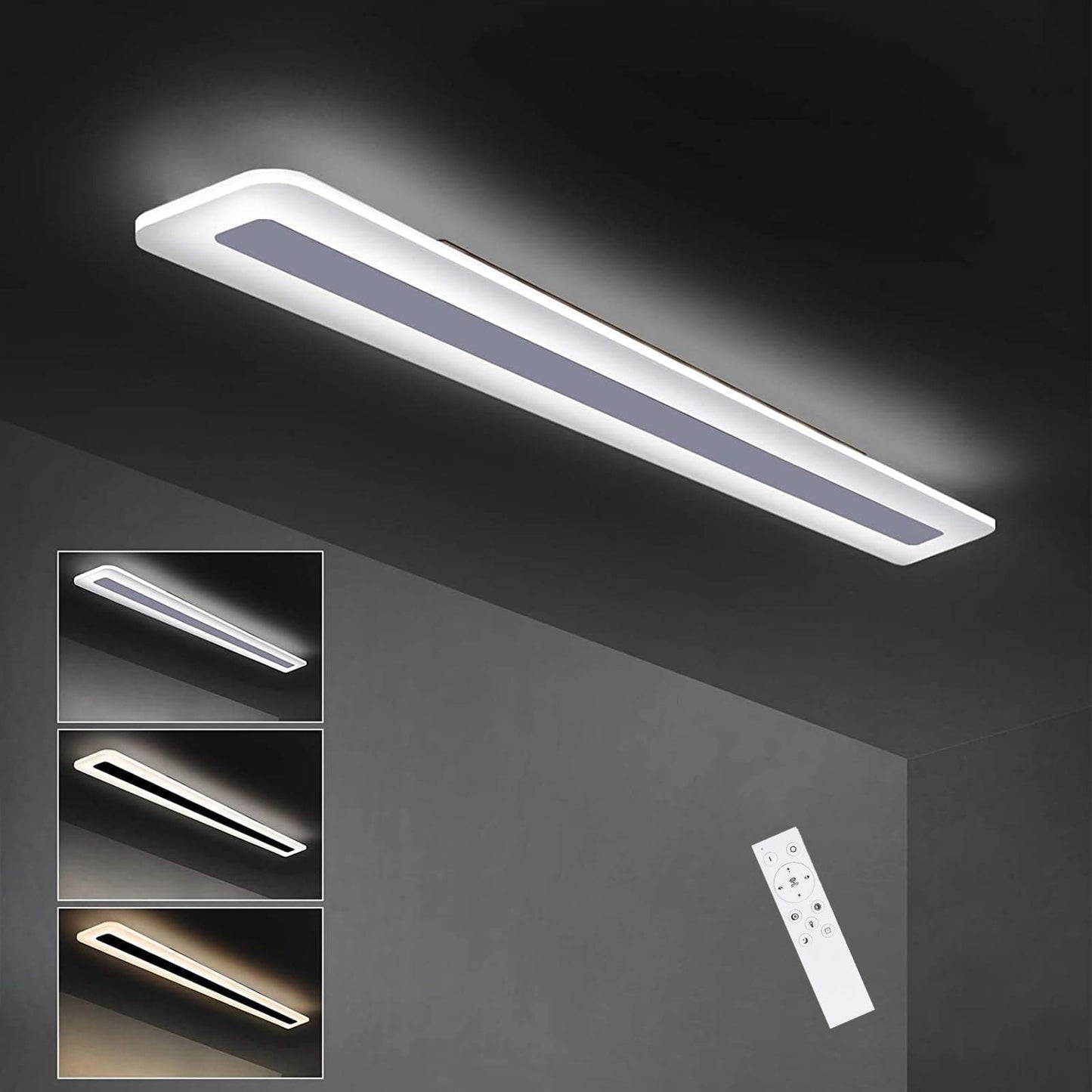 ZMH LED Deckenleuchte Deckenlampe Panel - Wohnzimmerlampe Dimmbar 60CM B¨¹rolampe Modern mit Fernbedienung Schlafzimmerlampe Flach K¨¹chenlampe Acryl Wei? Lang f¨¹r Flur Wohnzimmer Schlafzimmer B¨¹ro