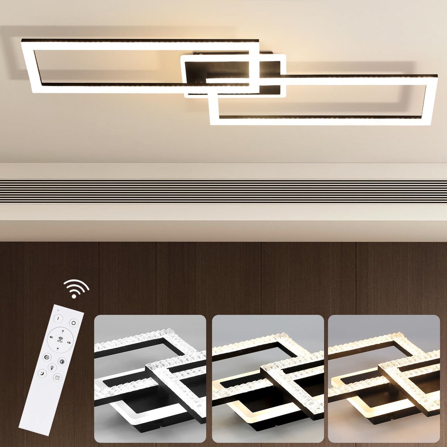 ZMH Deckenlampe LED Deckenleuchte Wohnzimmer - Wohnzimmerlampe Dimmbar Schlafzimmerlampe Modern Design K¨¹chenlampe 56W Schwarz Deckenbeleuchtung mit Fernbedienung f¨¹r Schlafzimmer K¨¹che B¨¹ro