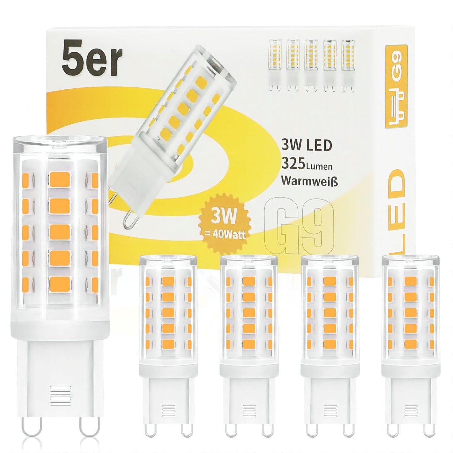ZMH G9 LED Lampe - Warmwei? Leuchtmittel G9 3W LED Birne G9 Gl¨¹hbirne Ersatz f¨¹r 28W 30W 40W Halogenlampe G9 Sockel Gl¨¹hlampe Kein Flackern Enegiesparende Nicht Dimmbar 5er Pack