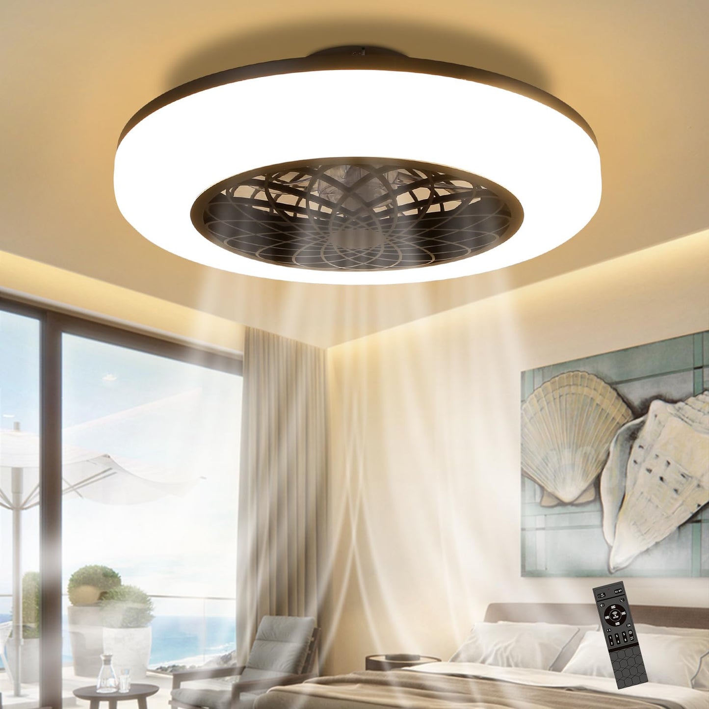 ZMH Led Deckenventilator mit Beleuchtung - 49.5CM Modern Gro? Deckenlampe Fan Leise Deckenleuchte mit Ventilator Fernbedienung Wohnzimmerlampe Dimmbar f¨¹r Wohnzimmer Schlafzimmer K¨¹che Esszimmer