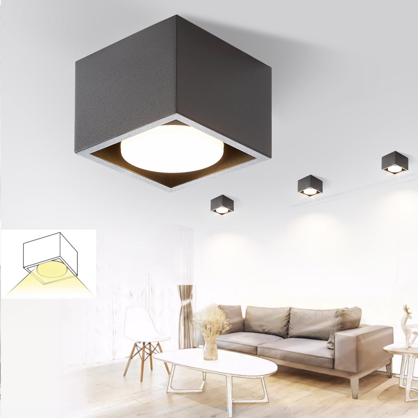 ZMH Deckenspots LED Schwarz Aufbauspot - Spots Deckenleuchte Aufputz inklusive LED Warmwei? GX53 5W Deckenstrahler Eckig Aufbaustrahler Schwenkbar f¨¹r K¨¹che Wohnzimmer Esszimmer Korridor Flur