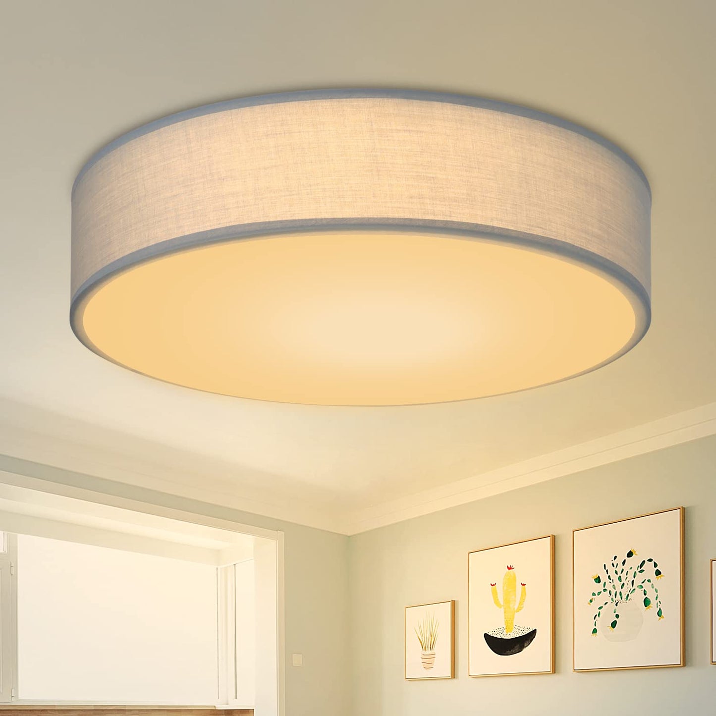 ZMH 2er Deckenlampe Schlafzimmer Deckenleuchte Rund - 1 Flammig E27 Wohnzimmerlampe Stoff Modern Schlafzimmerlampe Grau K¨¹chenlampe mit Stoffschirm Flurlampe f¨¹r Wohnzimmer K¨¹che Flur ?30CM