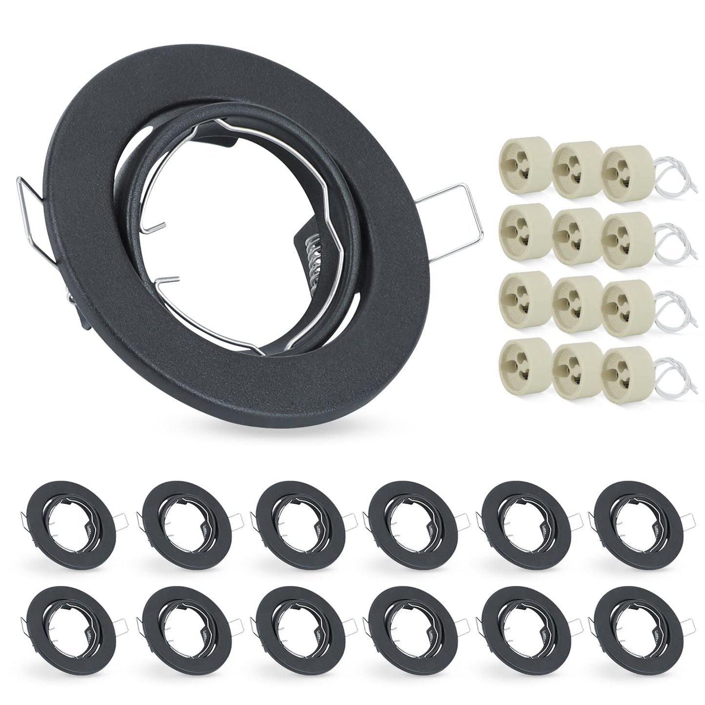 ZMH 12er LED Einbaustrahler GU10 Einbaurahmen - Einbauleuchten Spots Schwenkbar 30¡ã Rund Einbauspots inkl. GU10 Fassung Chrom Halogen Rahmen geeignet f¨¹r LED Leuchtmitte