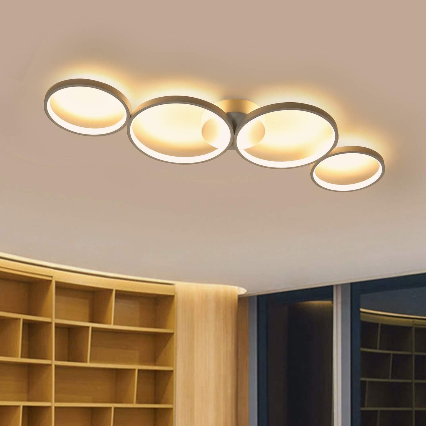 ZMH LED Deckenlampe Modern 4 Flammig in Ringoptik 3000k Warmwei? Deckenleuchte Rund 37W Innen Wohnzimmerlampe aus Aluminium f¨¹r Schlafzimmer Wohnzimmer Flur B¨¹ro Arbeitszimmer, 89cm