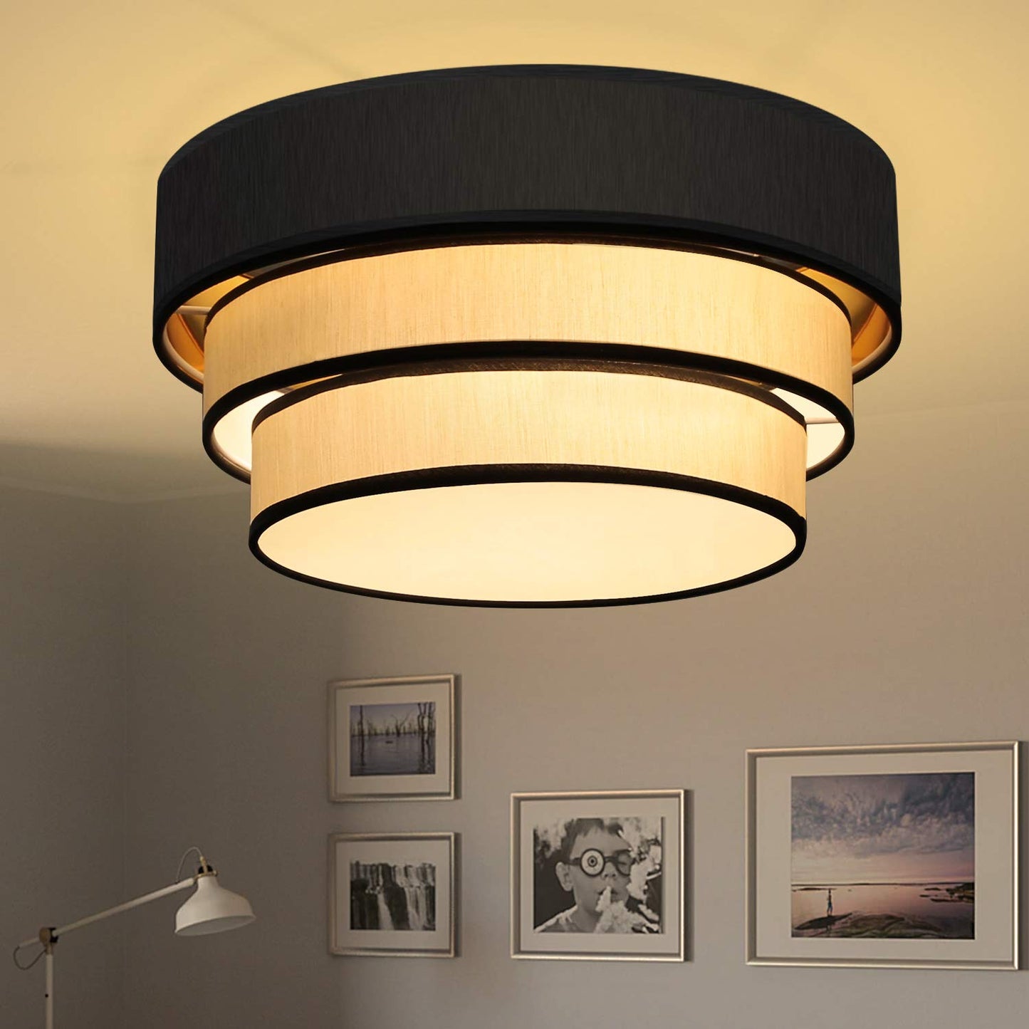 ZMH Deckenlampe Wohnzimmer Deckenleuchte Schlafzimmer - Wohnzimmerlampe Decke ?40cm Schlafzimmerlampe E27 Modern Schwarz Deckenbeleuchtung Warmwei? Flur Rustikal f¨¹r K¨¹che B¨¹ro (ohne Leuchtmittel)