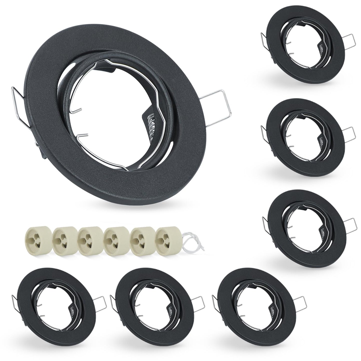 ZMH 6ER Einbaurahmen GU10 Set - Einbaustrahler Schwarz Einbauleuchte Rahmen GU10 Fassungen 230V mit Sockel Lochdurchmesser 50mm Einbauspots Schwenkbar 30¡ã Spot f¨¹r LED Leuchtmittel Halogen