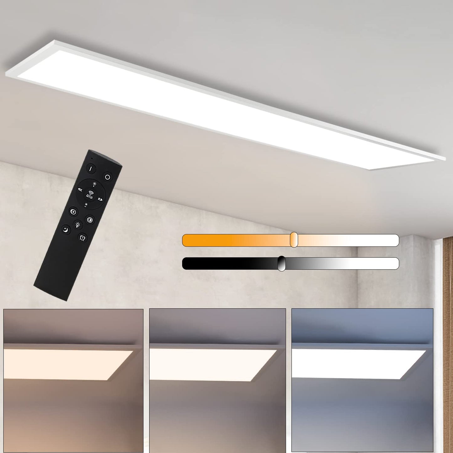 ZMH LED Deckenleuchte Dimmbar Panel Deckenlampe 120x30 cm mit Fernbedienung 48W Deckenpanel Wohnzimmerlampe 3840LM Modern Nachtlicht Schlafzimmerlampe Wei? B¨¹roleuchte f¨¹r B¨¹ro K¨¹che flur