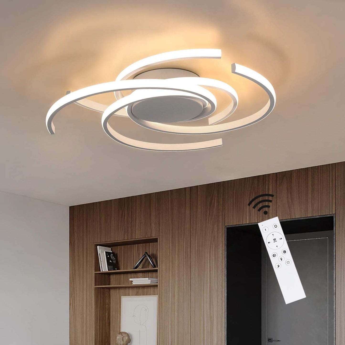 ZMH Deckenleuchte LED Deckenlampe Modern Wohnzimmerlampe Wei? Dimmbar mit Fernbedienung Schlafzimmerlampe 77W Ring Metall Design f¨¹r Esszimmer Schlafzimmer Wohnzimmer B¨¹ro Flur