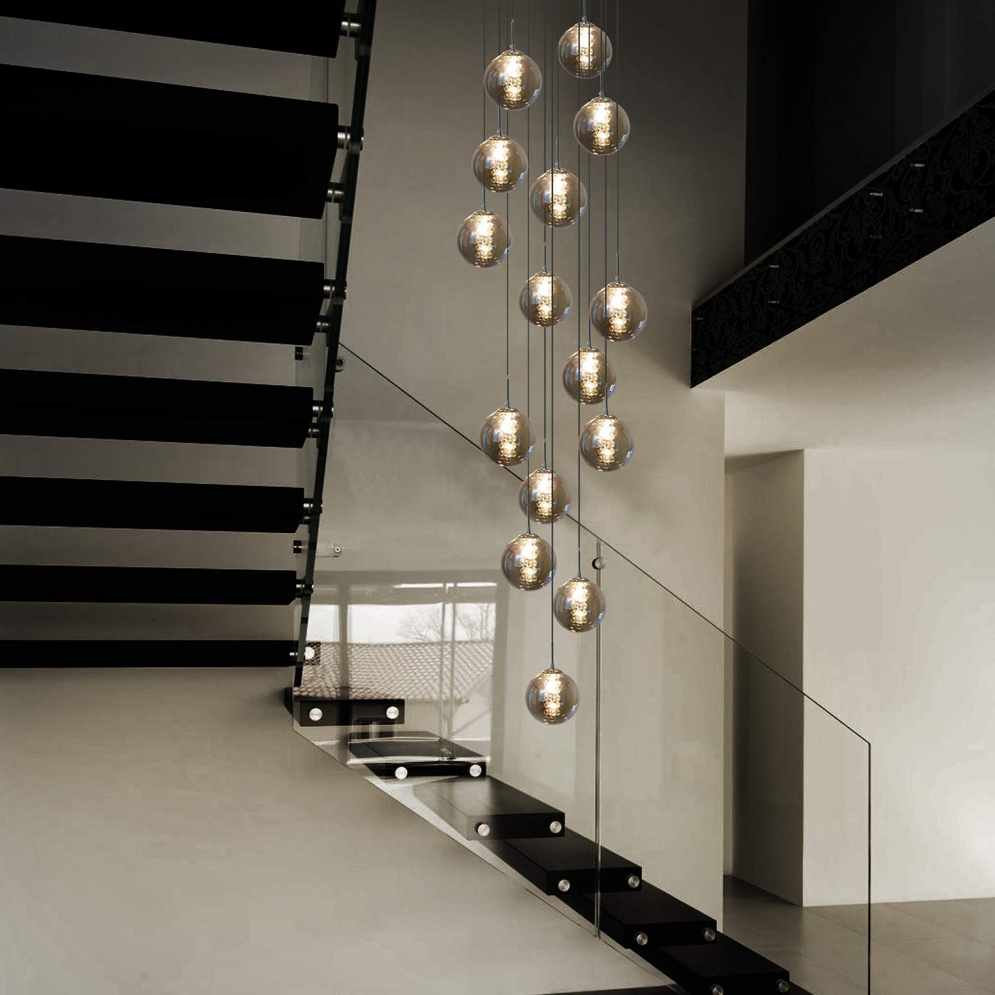ZMH Pendelleuchte esstisch Pendellampe H?heverstellbar Kronleuchter H?ngeleuchte 15-Flammig aus Glas K¨¹chen Wohnzimmerlampe Schlafzimmerlampe Flurlampe (Rauchgrau, 15-flammig)