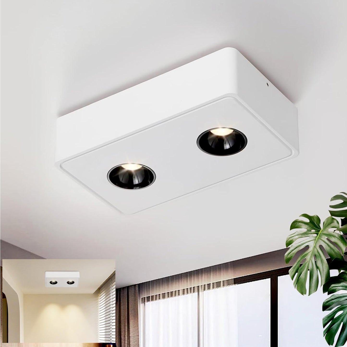 ZMH Spots Deckenleuchte LED Aufputz - Wei? Aufbaustrahler mit 2 Flammig Deckenspots 14W Warmwei? Deckenstrahler Eckig Modern Spotbaken Flach Aufbauspot f¨¹r K¨¹che Wohnzimmer Esszimmer Korridor Flur