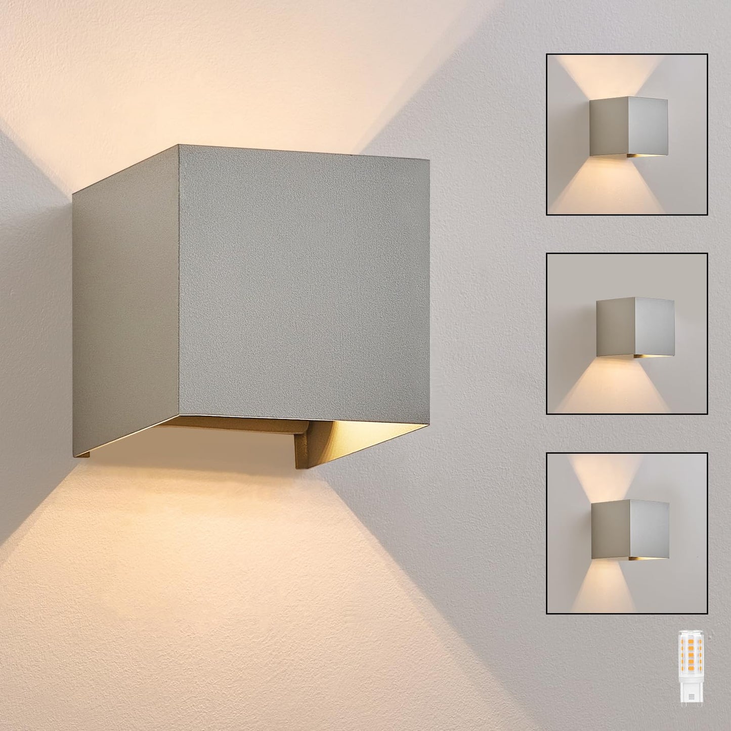ZMH LED Wandleuchte Innen Wandlampe - Wandbeleuchtung Aussen Aussenlampe Grau Au?enlampe Up Down Au?enbeleuchtung IP65 Au?enwandleuchte 3000K Warmwei? f¨¹r Hauswand Treppenhaus Garten Flur