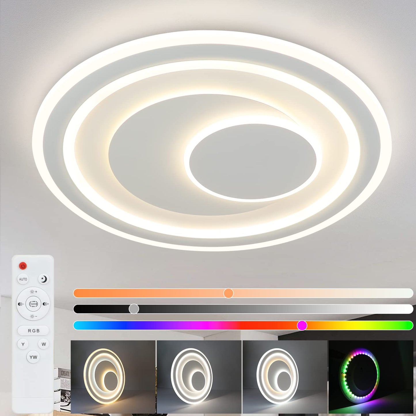 ZMH Deckenlampe LED Dimmbar Deckenleuchte: 50.5CM Wei? Wohnzimmerlampe RGB Acryl Schlafzimmerlampe Modern Rund K¨¹chenlampe Design B¨¹rolampe mit Fernbedienung f¨¹r Wohnzimmer Schlafzimmer K¨¹che B¨¹ro