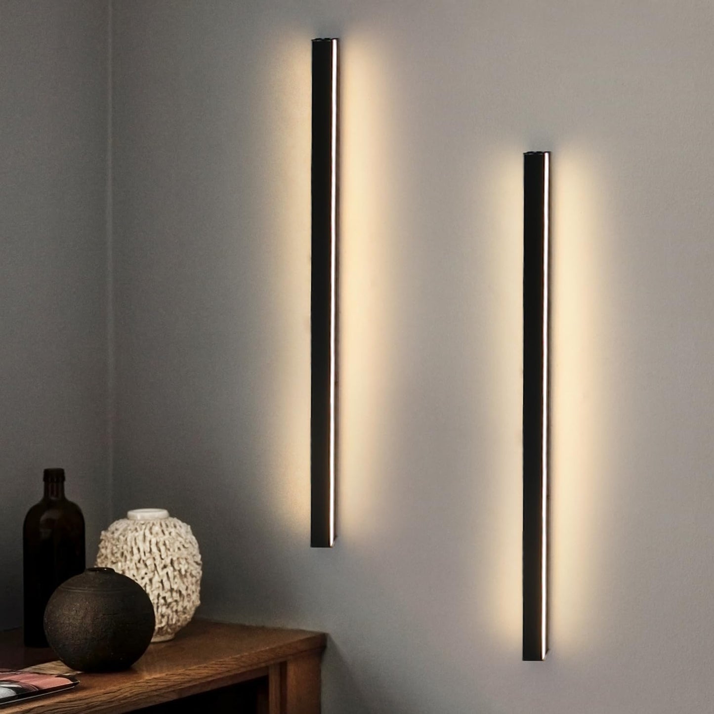 2ER Wandlampe led Wandleuchte innen - Modern 80CM 27W Flur Up Down Warmwei? Flurlampe Wohnzimmerlampe Schwarze Bettlampe Wandbeleuchtung f¨¹r Treppenhaus Wohnzimmer Kinderzimmer Schlafzimmer