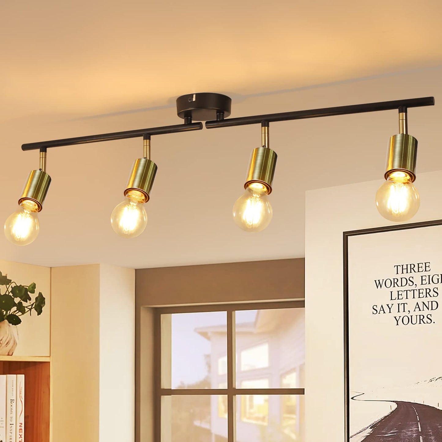 ZMH Deckenleuchte Vintage 4 Flammig Deckenstrahler I E27 Deckenlampe Retro Schwarz-Gold Wohnzimmerlampe Drehbar Modern Deckenspots Industrial f¨¹r Wohnzimmer Schlafzimmer K¨¹che G?nge Esszimmer
