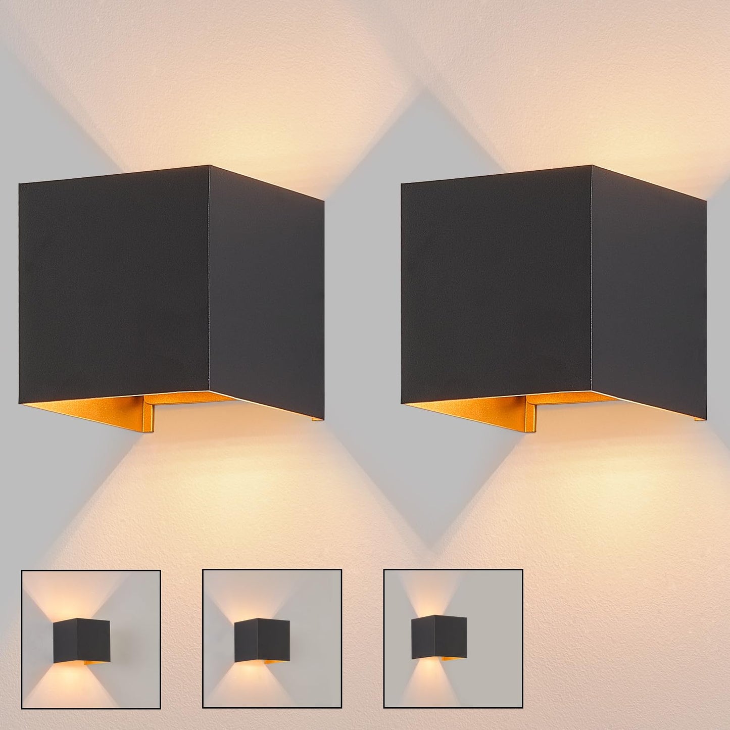 ZMH Wandleuchte Aussen LED Wandlampe innen: 2er Set Au?enwandleuchten Schwarz Gold Up Down Au?enlampe Wand 5W IP65 Wasserdicht Wandbeleuchtung einstellbar 3000K Au?enleuchte f¨¹r Huaswand Garten