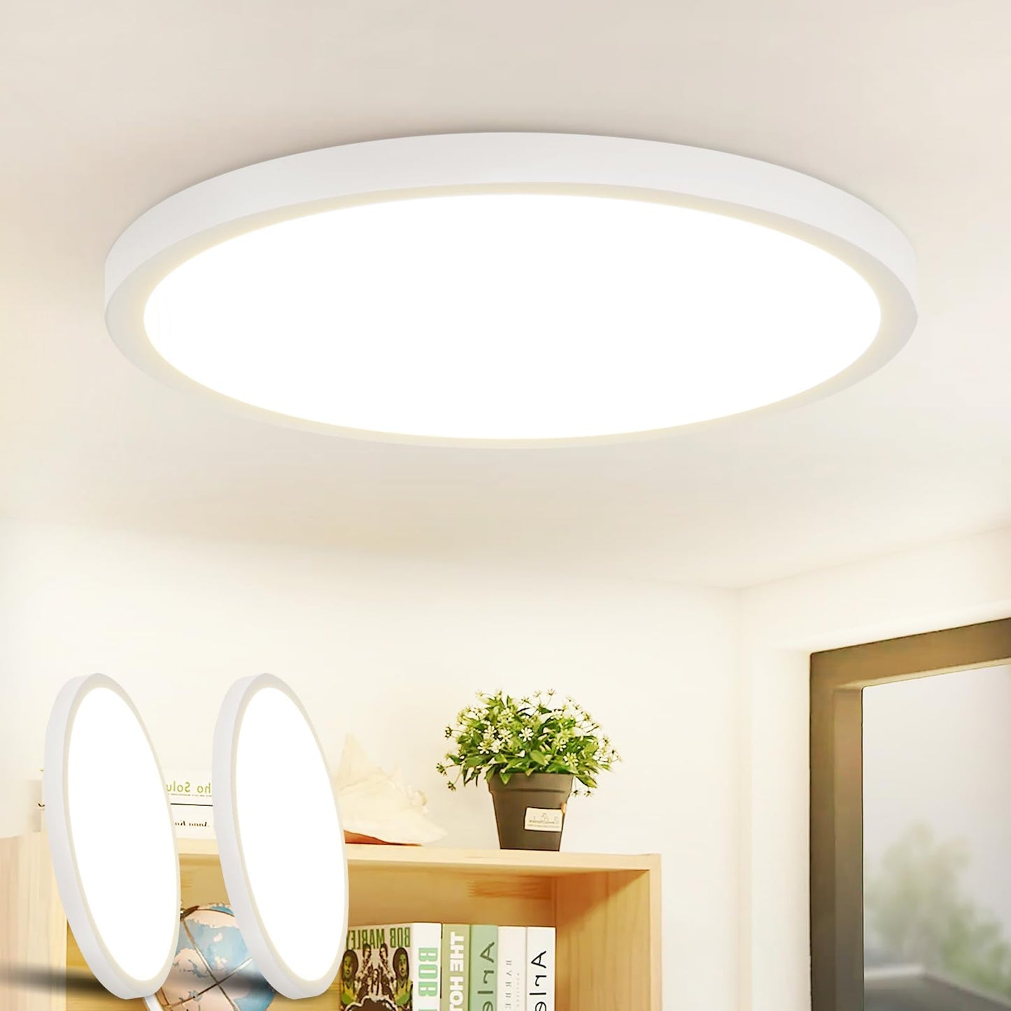 ZMH LED Deckenleuchte Rund Flach - 2ER Deckenlampe 24W Modern Wei? LED Panel Flurlampe Neutralwei? 4000K, 23CM IP44 f¨¹r K¨¹che B¨¹ro Wohnzimmer Badezimmer Kinderzimmer Schlafzimmer, Ultra D¨¹nn