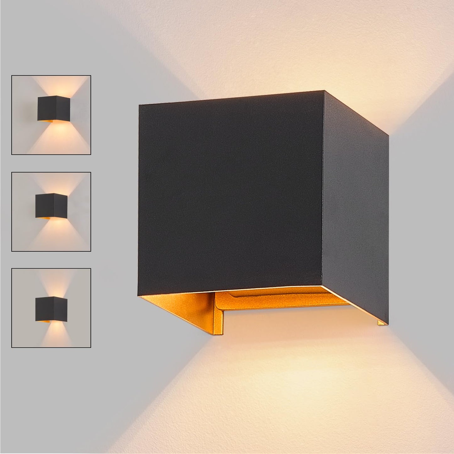 ZMH LED Wandleuchte innen Wandlampe au?en: Au?enwandleuchten Schwarz Gold Up Down Leuchten Aussen 5W IP65 Au?enlampe Warmwei? eckig Aussenlampe Wand Au?enleuchte Wandstrahler f¨¹r Yard Garten