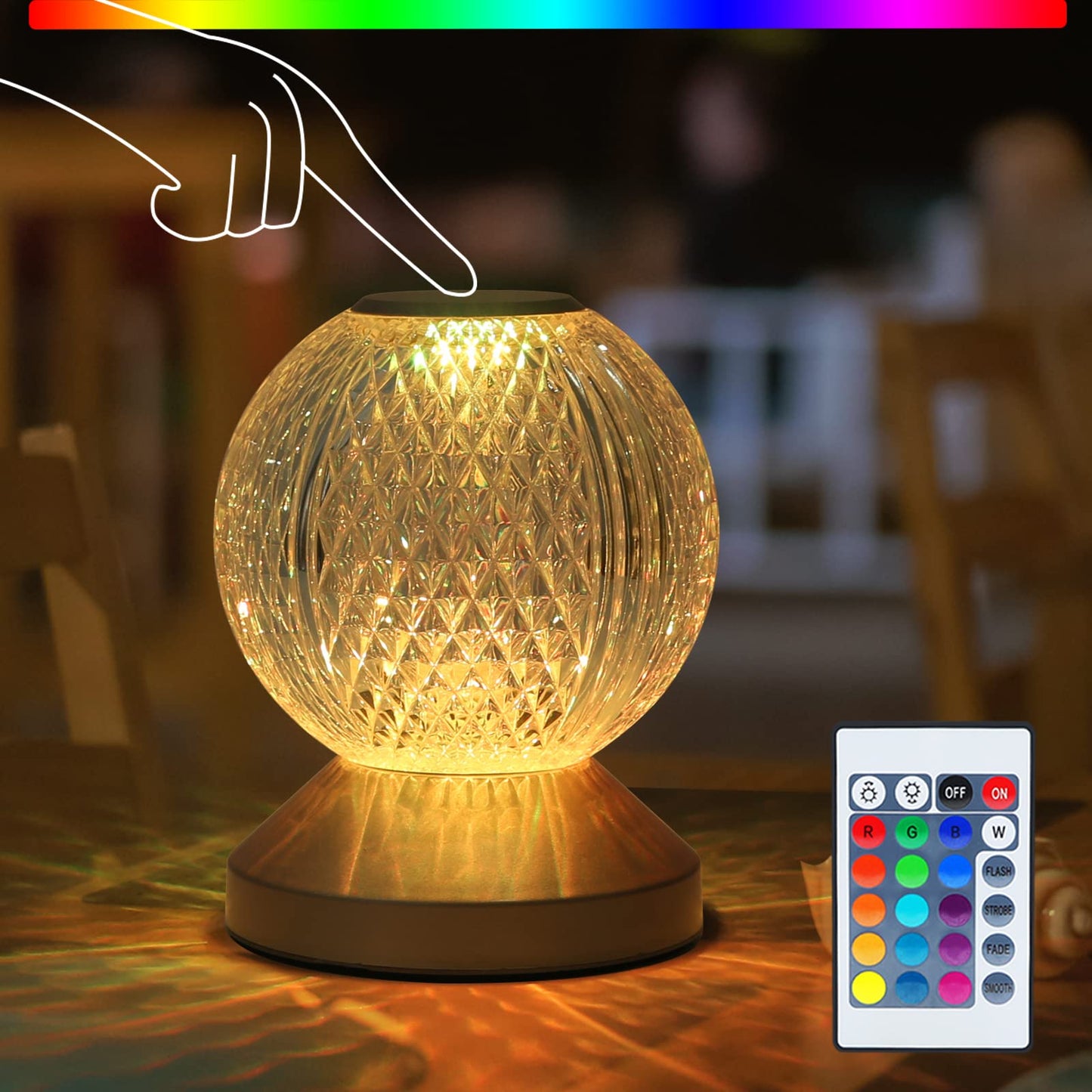 ZMH LED-Touch-Lampe, Nachtlicht, 16 Farben, wechselnde Nachttischlampe, mit Fernbedienung und USB, 4 Stufen, dimmbar, wiederaufladbar, tragbar, RGB-Licht f¨¹r Schlafzimmer, Wohnzimmer, Flur