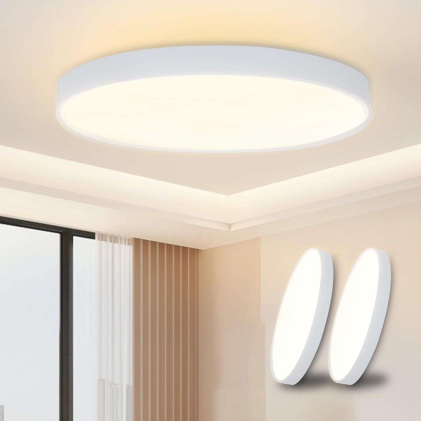 ZMH Deckenlampe LED Deckenleuchte Flach - 2ER Schlafzimmerlampe ?28cm Badezimmerlampe Rund 17W Schlafzimmer Badezimmer Deckenbeleuchtung Flurlampe 3000K Badlampe IP44 K¨¹chenlampe f¨¹r K¨¹che Flur
