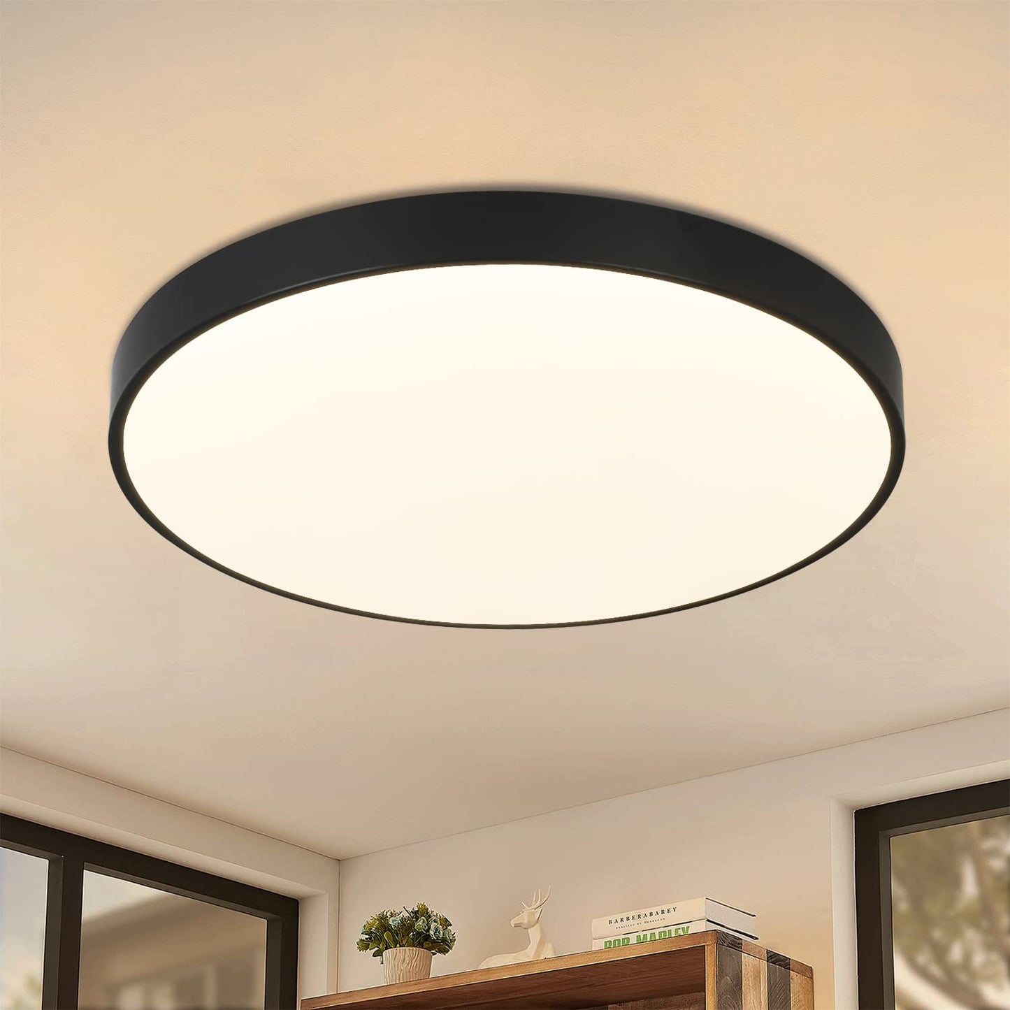 ZMH LED Deckenleuchte Schwarz Deckenlampe - Flach K¨¹chenlampe IP44 Wasserdicht Badlampe Rund ?28cm Flurlampe 17W Modern f¨¹r Wohnzimmer Schlafzimmer Bad Flur K¨¹che Kinderzimmer Eingang