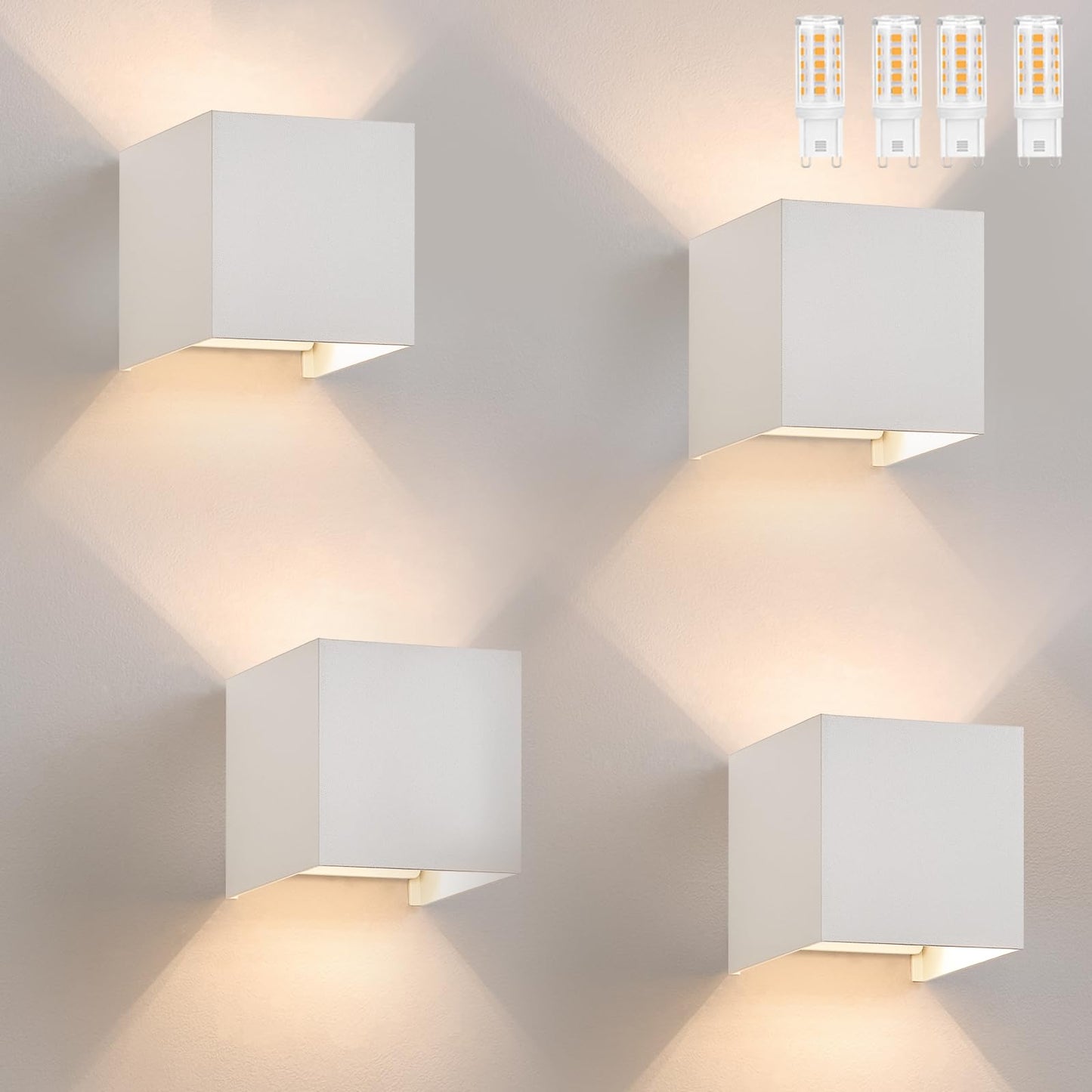 ZMH Wandlampe LED Wandleuchte Innen/Aussen: 4er set Aussenlampe Warmwei? IP65 Au?enwandleuchten G9 Wei? Lampe Up Down Treppenbeleuchtung Au?enleuchte f¨¹r Hauswand Schlafzimmer Flur Treppenhaus