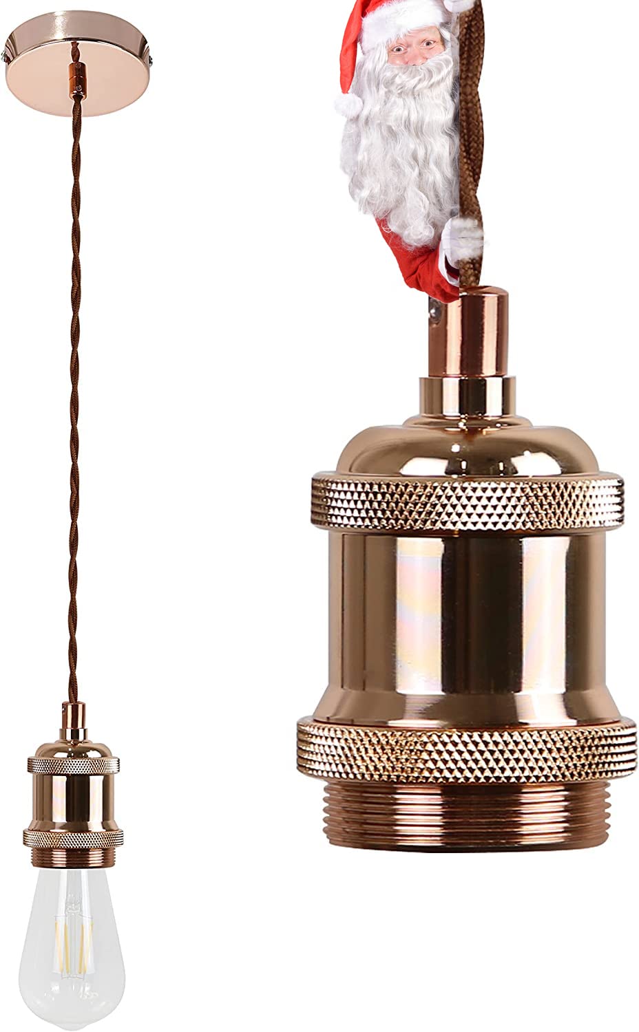 ZMH E27 H?ngefassung Vintage Lampenaufh?ngung - Modern Schnurpendel Rosa Gold H?ngefassung mit 1,3M Kabel Pendelleuchte Industrial mit Baldachin Schraubring Deckenbefestigung f¨¹r Esszimmer, Bar, Cafe